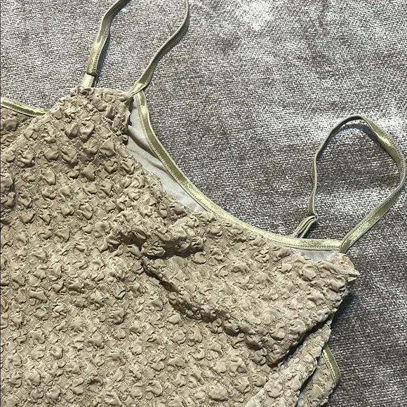 NWT Light Tan Textured Asymmetric Ruffled Midi Dress by Commense - Picture 8 of 9